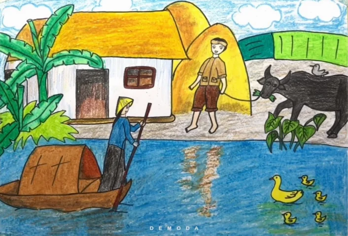 Trẻ em vui chơi vẽ tranh sinh hoạt